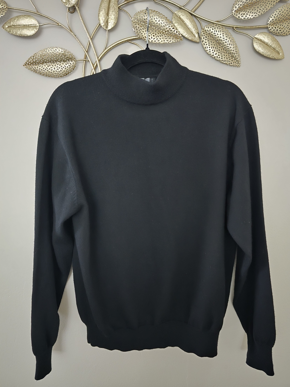 Wool Men's Black Turtleneck Sweater - Modern Minimal Turtleneck Size L
